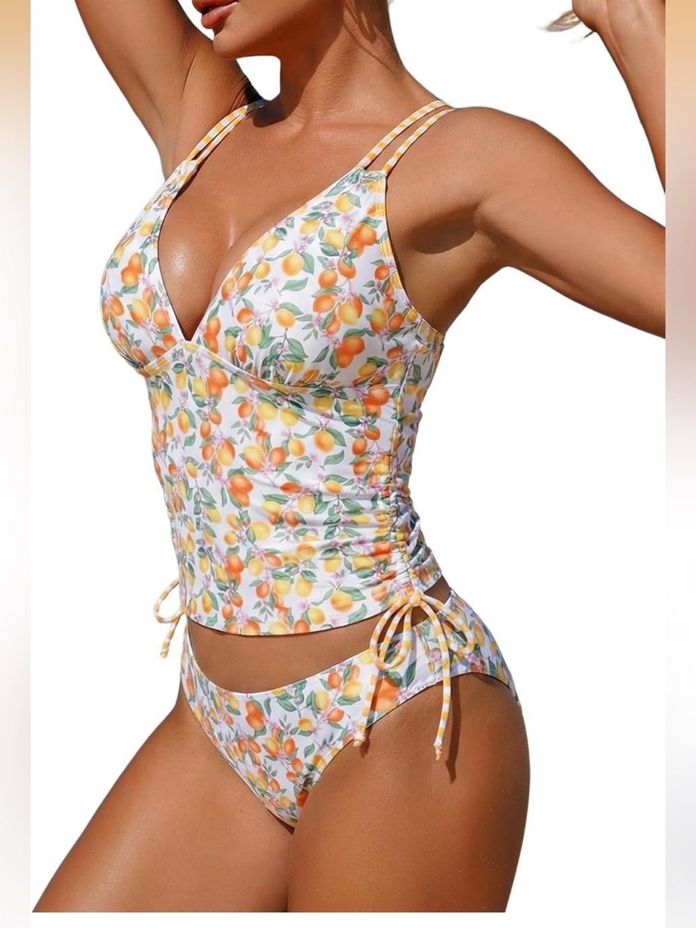 Two piece Tankini Cheeky Tummy Control Swimsuit V-Neck Spaghetti Strap.2167/6-1